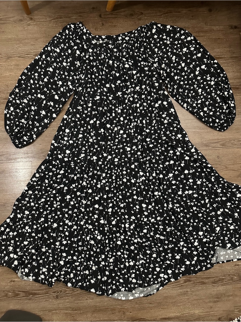 Black and White Floral Off-Shoulder Dress
